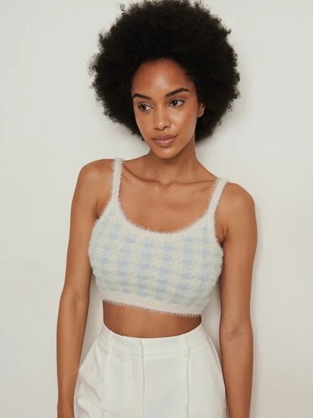 Na-Kd Checked Cropped Knitted Top Size Medium